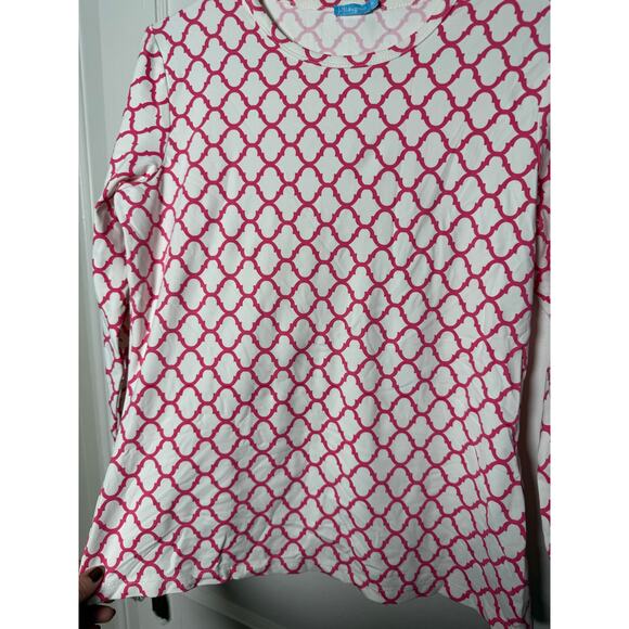 J. McLaughlin Pink White Catalina Cloth Stretchy 3/4 Sleeve Top Women's Medium - Picture 5 of 7